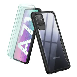 2020 3 Packs Screen Protector With Acrylic 2 in 1 Soft Silicone Hard PC Protective Cover for Samsung Galaxy A71 A51