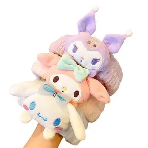 Wholesale Kawaii Sanrio Makeup Wash Hair Ring Melody Kuromi Plushie Bow Headband For Girls