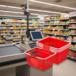 Cestas de Compras de Plástico PE Rojas de 21L con Asas, Apilables, Estructura de Malla Densa para Tiendas de Abarrotes - Product Image 2