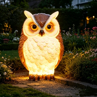 Sculpture de hibou géant réaliste en fibre de verre, artisanale, illuminée par une lumière LED solaire, décoration de jardin extérieure