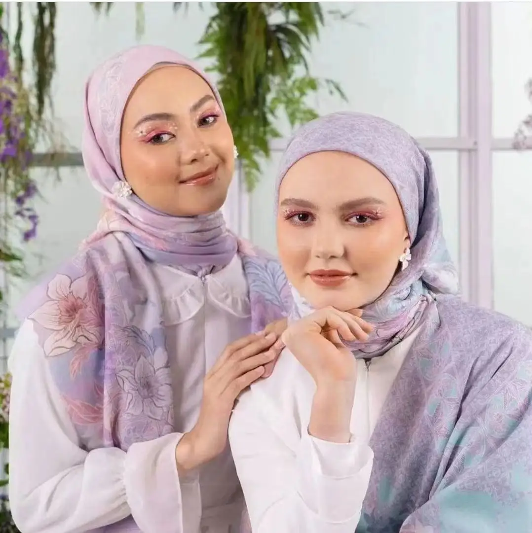 Fashion Design Cotton Voile Printed Scarf Laser Cutting Edge Hijab Muslim Women Tudung