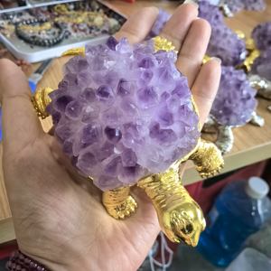 Preço de fábrica pedras artesanais naturais ametista dente flor áspero tartaruga crua artesanato Escultura para quarto fengshui decorações - Product Image 2