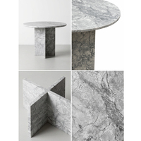 Table à manger ronde en marbre naturel, mobilier de luxe minimaliste en pierre, mobilier moderne Arabescato gris, mobilier pour la maison, 4 places, base croisée