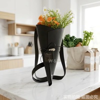 Sac conique de luxe en similicuir pour bouquet, pochette réutilisable pour emballage floral, sac portable pour cadeau floral, mariage ou événement