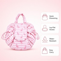 Sac de maquillage rose en polyester avec logo personnalisé Royal Fair, sac cosmétique à cordon, sac de maquillage tendance avec logo personnalisé pour les voyages et les activités de plein air