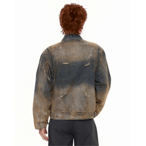Veste en jean vintage personnalisée délavée à l'acide pour hommes, OEM, fermeture éclair intégrale, coton, streetwear d'hiver, veste en jean décontractée - Product Image 2