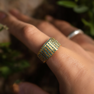 Fashion <b>Rings</b> PVD <b>Gold</b> Plated 316L Stainless Steel Sustainable Resistant Blue Gemstone Band <b>Ring</b> - Product Image 3