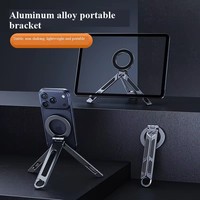 Support de téléphone magnétique en alliage d'aluminium, pliable et portable, avec mousqueton, support de bureau pour tablette et ordinateur portable