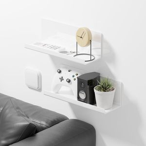 Étagère murale flottante en acrylique, lot de 2, blanche, 12 pouces, support de rangement adhésif pour salle de bain, cuisine, chambre - Product Image 2