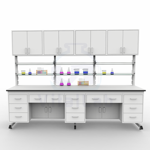 Reinweißer Wasserfester Metall-C-Rahmen Moderner Labor-Arbeitstisch Leicht zu Reinigender Schwebender Labortisch mit Steckdose - Product Image 1