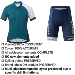 Traje de Ciclismo para Mujer - Conjunto de Jersey y Pantalones Cortos de Ciclismo Ligeros de Licra, Manga Corta, Transpirable, Elástico, Ropa Deportiva - Product Image 1