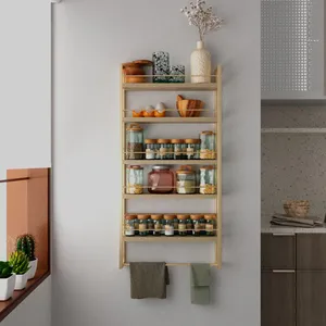 ชั้นวางขวดน้ำเชื่อมแนวชนบทแบบติดผนังชั้นวางเครื่องเทศทรงสี่เหลี่ยมติดผนังชั้นวางน้ำเชื่อมหลายชั้นประหยัดพื้นที่ - Product Image 6