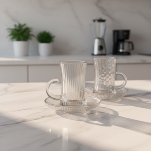 Juego de Tazas y Platos de Té de Cristal con 10 Diseños Clásicos de Yesink Wholesale - Serie RCBX-B30 con Textura Vintage Turca para el Hogar y Cafetería - Product Image 5