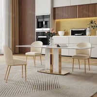 Table à manger italienne de luxe légère avec plateau en marbre et pieds en métal, combinaison de chaises, mobilier moderne simple et minimaliste pour petit appartement, nouveauté