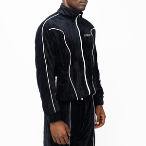 High Quality Windbreaker Tracksuit 2 Piece Velvet <b>Zip</b> <b>up</b> <b>Jackets</b> and Pants Reflective Stripe Custom Velour Tracksuits for Men - Product Image 2