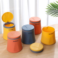 Poubelle de bureau ronde mini en PP avec couvercle, finition mate, gain de place, écologique, portable, pour la maison et la chambre