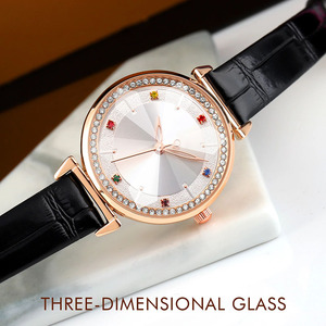 Relojes de pulsera de cuarzo con texturizado para mujer, relojes de lujo con correa de cuero a la moda, con diamantes - Product Image 5