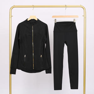 C1938运动瑜伽弹力实心休闲健身打底裤套装女性设计师金色拉链设计师慢跑套装 - Product Image 5