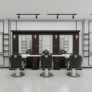 Estación de barbero clásica de madera con lavabo y espejo LED para peluquería/barbería - Product Image 3