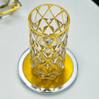 Tasse à boire en verre de luxe GOLDEN LINE, 330ML, DESIGN rhombique, livraison gratuite