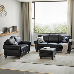 Set di mobili da soggiorno componibili per il tempo libero in vera pelle in vera pelle - Product Image 2