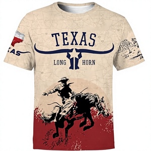 Camiseta de Hombre Texas Longhorn Cowboy Riding Horse, Manga Corta, Cuello Redondo, Algodón Jersey, Diseño Estampado Informal, Corte Regular - Product Image 1