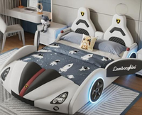 Lit moderne écologique et confortable avec rangement lumineux, lit multifonctionnel en forme de voiture de course pour la chambre des garçons