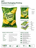 Sachets personnalisés à fermeture arrière pour chips de banane, chips de pommes de terre, emballages de snacks, sacs d'emballage alimentaire imprimés sur mesure