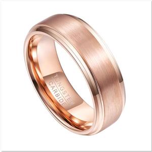 Bague en acier tungstène pour homme, plaquée or rose, largeur 8 mm, bord brillant, face centrale, procédé <span class=keywords><strong>Lasha</strong></span> - Product Image 1
