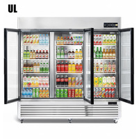 Réfrigérateur professionnel en acier inoxydable à température unique avec affichage, trois portes vitrées, ventilateur, contrôle numérique de la température, dégivrage automatique