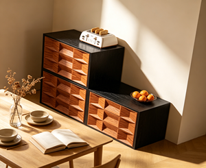 Armoire de rangement en bois moderne avec cadre noir, design modulaire pour le mobilier de salon - Product Image 4
