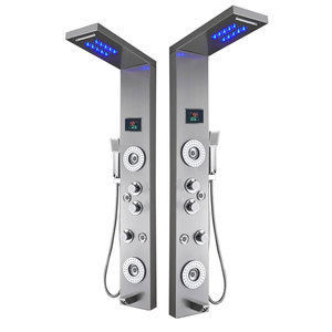 Badezimmer Wasserfall-Regenduschpaneel <span class=keywords><strong>LED</strong></span>-<span class=keywords><strong>Dusche</strong></span> 6-Funktionen-Armatur Regenmassage-System Körperdüsen Chrom 304 Moderne Duschsets - Product Image 1