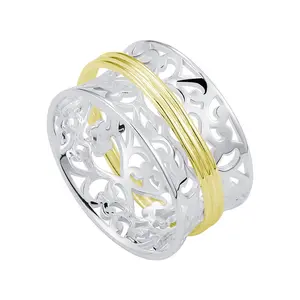 925 sterling silver hollow meditation spinning ring gold plated pure silver spinner ring for women