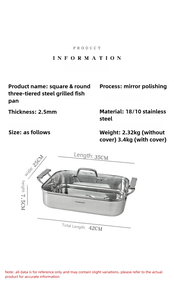 Ventes chaudes, poêle à frire en <span class=keywords><strong>acier</strong></span> inoxydable 18/10 à double poignée, miroir, non revêtue, plateau à poisson, trois couches, pour la maison - Product Image 4