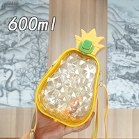 Bouteille d'eau portable en plastique de 20 oz motif ananas avec paille et sangle pour cadeaux de remise de diplôme et activités estivales