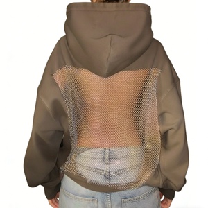 เสื้อฮู้ดผ้าตาข่ายรัดเชือกหลังเปลือยสีพื้นสำหรับผู้หญิง คอลเลคชั่นใหม่ประจำฤดูใบไม้ร่วง/ฤดูหนาว แฟชั่น - Product Image 2