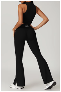 Venta al por mayor de las mujeres Butt Lift Flare Leggings de dos piezas de cuello redondo Yoga Tank Top Set Ropa de mujer Tank Top Gym Fitness Sets - Product Image 4