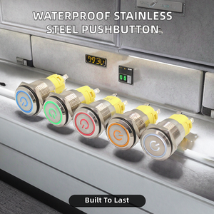 16mm IP67 Rated Ring Illuminated Stainless Steel Push Button <b>Switch</b> Latching with LED Pin Terminal 10A 250V - Product Image 2