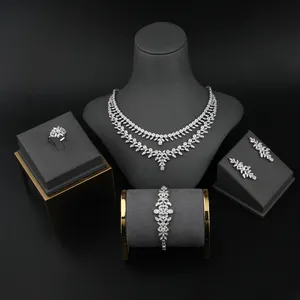 4 pièces Luxury Hot Sale Platinum Plated Non Ternish Indian Jewelry Sets Women Zircon Necklace Set Wedding Bridal Jewelry Set