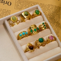 Ensemble de bagues en acier inoxydable plaqué or avec pierres précieuses colorées, style vintage français, empilables, bijoux pour femmes, à porter au quotidien