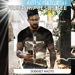 Free Shipping Plus Custom Jesus Christ Cross Jersey Smart Casual T-Shirt Blank Digital Printing Knitted 180 Grams Short Sleeve - Product Image 2