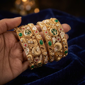 PADMAWATI Luxury High Quality Tungsten Gold Plated Original Multi Color Women's One Size Bangles Set Maharashtra Bridal Wedding - Product Image 3