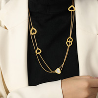 N0343 Collier de chandail en zircon en forme de cœur plaqué or 18 carats à la mode Bijoux en acier inoxydable pour femmes