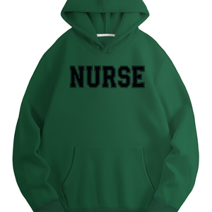 Sweat à capuche décontracté pour femme avec imprimé « Infirmière » style universitaire en noir, 100% polyester, vêtement d'automne, manches longues, coupe classique, résistant à la chaleur - Product Image 1