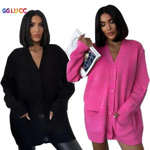 Vintage ample Cardigans pour femmes décontracté automne Cardigans <span class=keywords><strong>col</strong></span> en <span class=keywords><strong>v</strong></span> <span class=keywords><strong>pull</strong></span> en tricot <span class=keywords><strong>femme</strong></span> manches tricots mode coréen <span class=keywords><strong>pull</strong></span> - Product Image 2