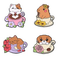 Pin de solapa de metal esmaltado con diseño de flor de taza de café y animal lindo