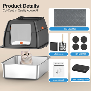 Extra Large <b>Cat</b> <b>Litter</b> Box Anti-Leakage Stainless Steel Easy Clean Lid for Big <b>Cats</b> Enclosed Removable Metal <b>Litter</b> Box - Product Image 3