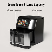 Friteuse à air électrique 10L/7L/8L en acier inoxydable avec écran couleur, grande capacité, écran tactile intelligent, multifonction, pour la maison