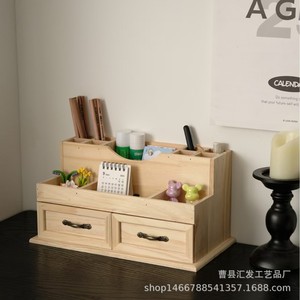 Estante de almacenamiento de madera con cajones, organizador de escritorio con múltiples compartimentos para papelería de oficina y cosméticos. - Product Image 5