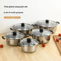 Ensemble de casseroles électriques multifonctionnelles de style coréen en acier inoxydable de la série 400, 5 pièces, compatibles induction, avec couvercle en verre